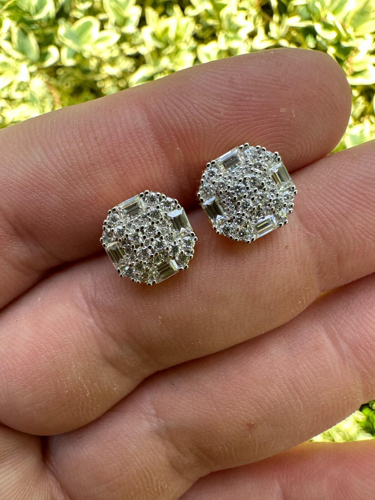 Screwback Earrings Real 14k Gold Plated 925 Silver CZ Baguette Iced Studs HipHop