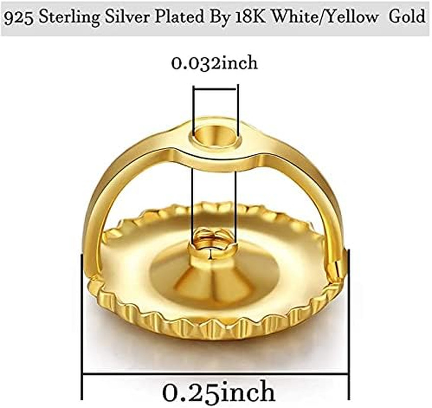 2Pairs Gold Screw Earring Backs Replacements,14K Gold Plated 925 Sterling Silver