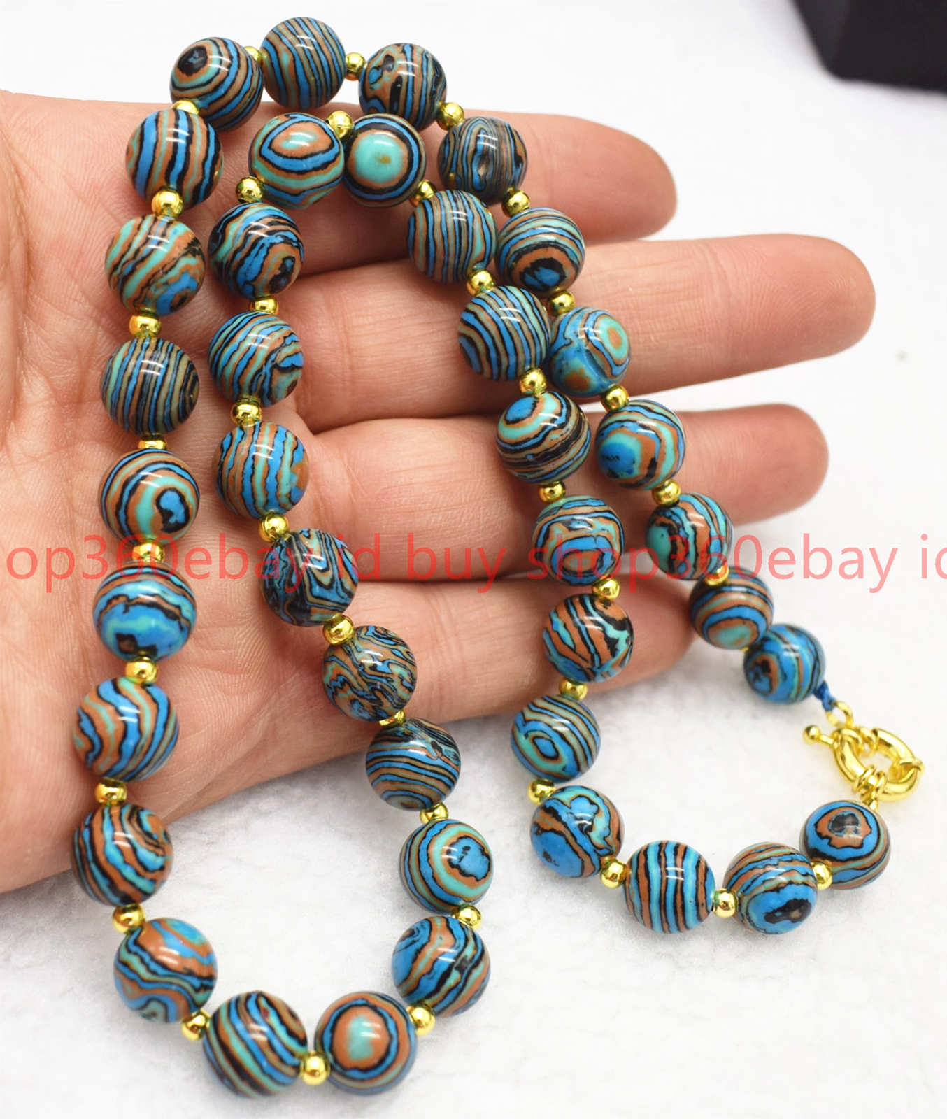 Handmade Natural 8/10mm Blue Stripe Turquoise Gems Round Beads Necklace 16-36in