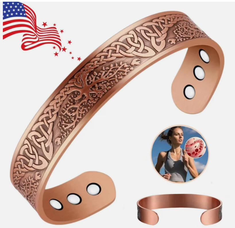 Men’s Bracelet Magnetic Therapy Arthritis Pain Relief Pure Solid Copper Bangle