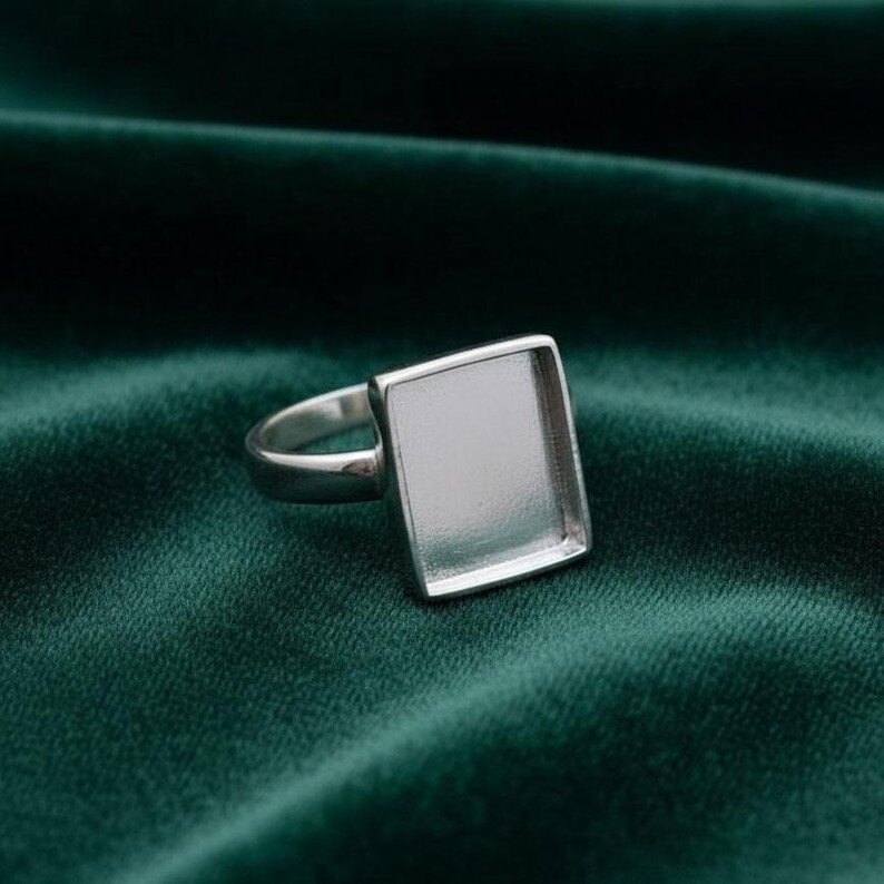 Solid 925 Sterling Silver 8x8mm Rectangle Bezel Cup Ring DIY Jewelry Setting
