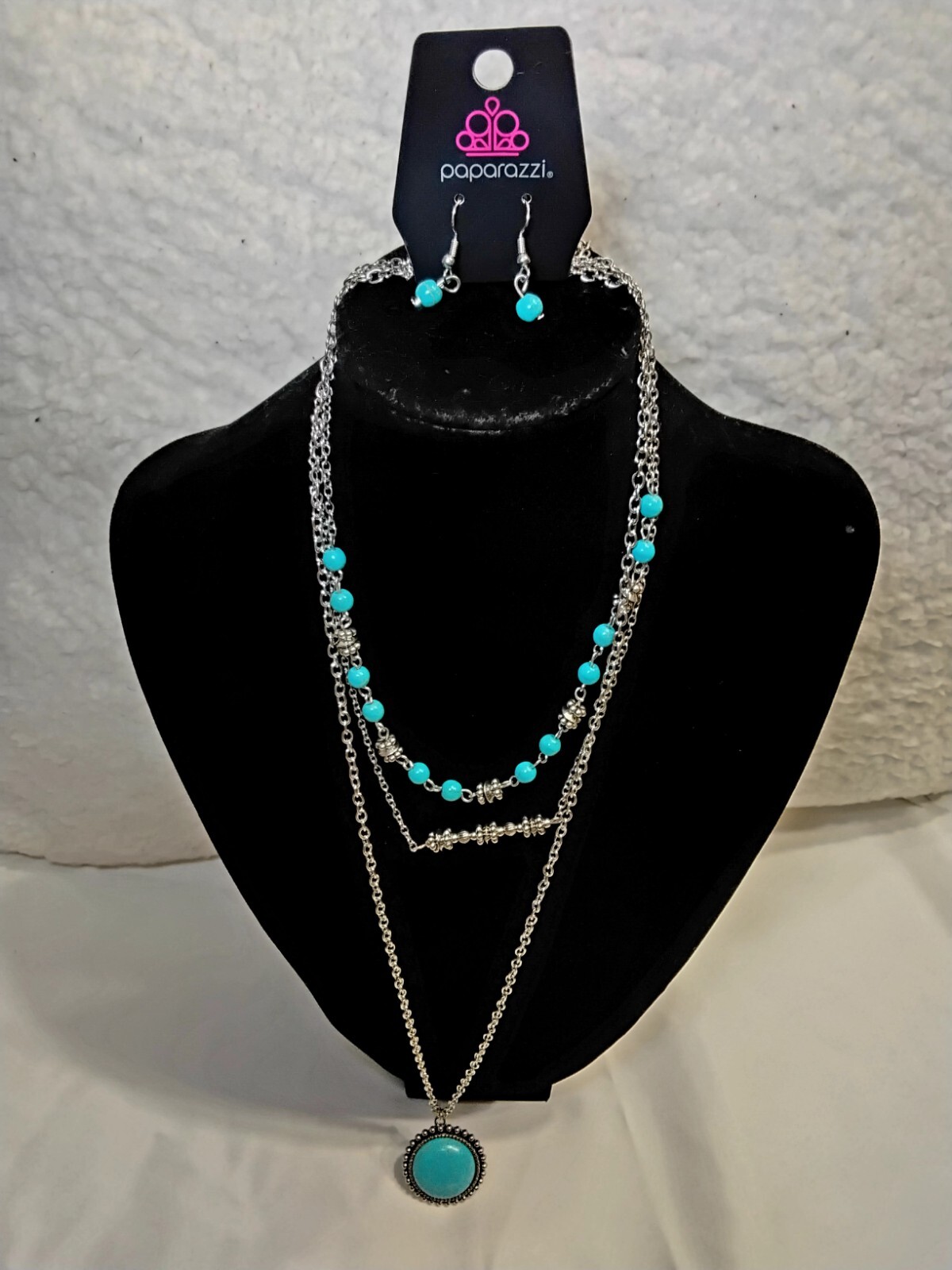 Paparazzi: Blue and Sliver Necklace | Long 3 Layer Necklace |Accessories