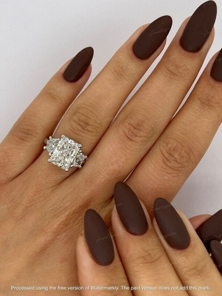 4Ct Radiant Cut Lab Created VVS1 Diamond Engagement Ring 14k White Gold Plated