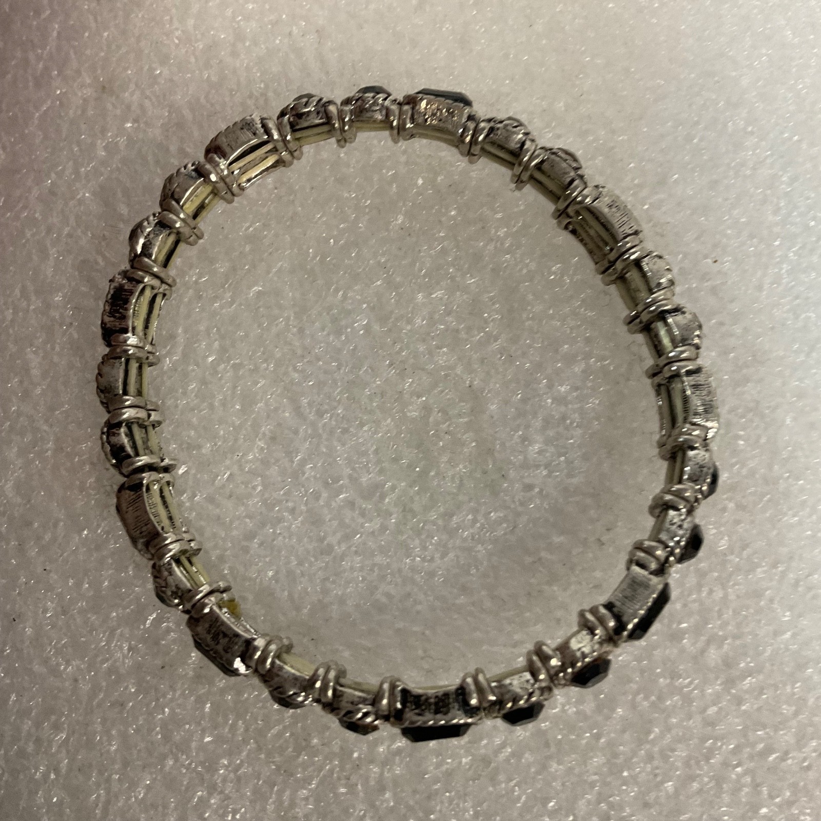 6in & 6.5in Black Beaded Bracelet Pair Silver Tone Stretch Jewelry Set