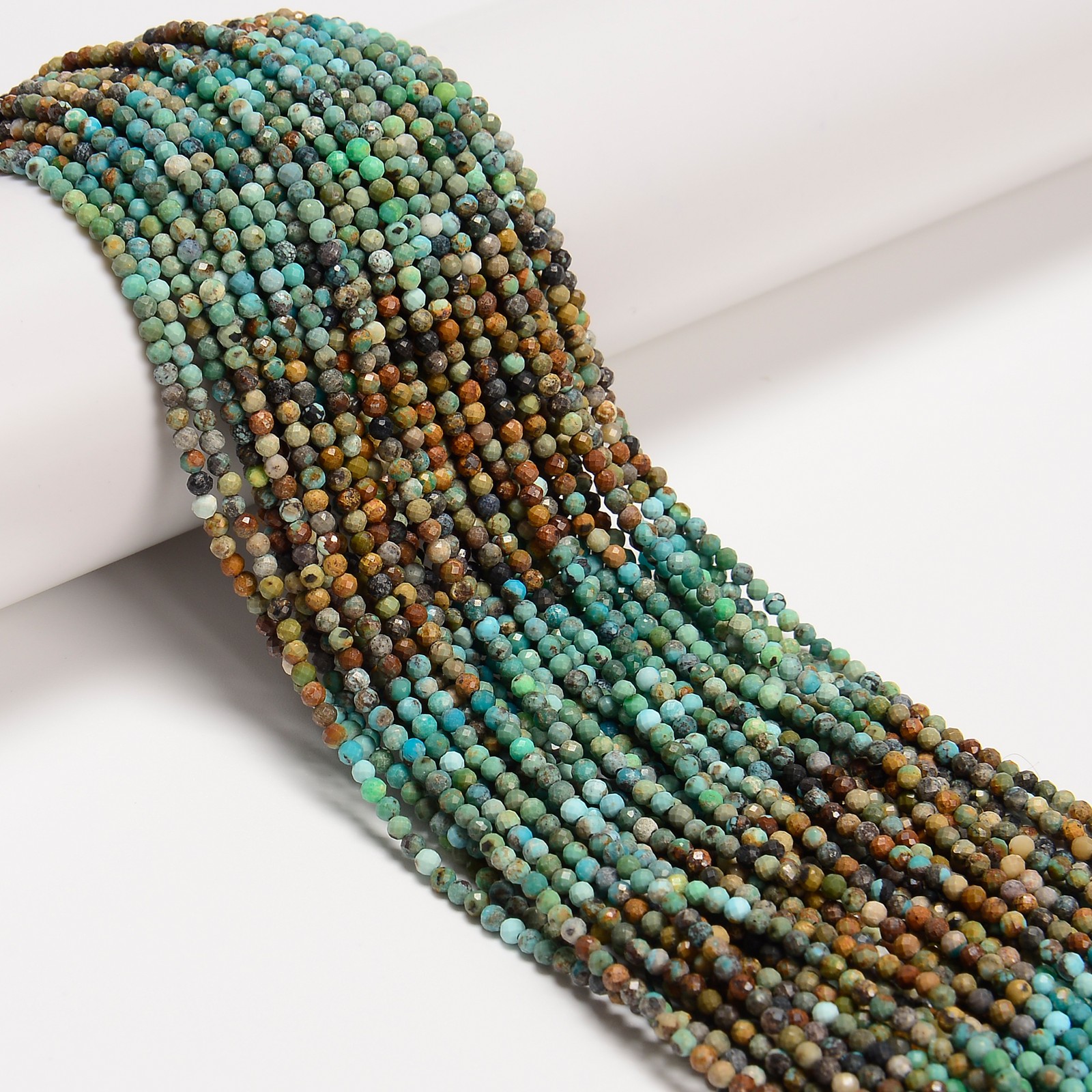 Natural Gradient Turquoise Faceted Round Beads Size 2mm 15.5” Strand