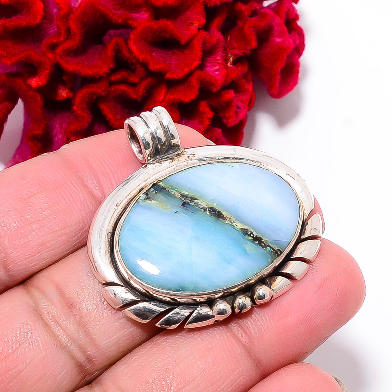 Blue Opal – Peru Gemstone 925 Sterling Silver Pendant 1.37″ P97217