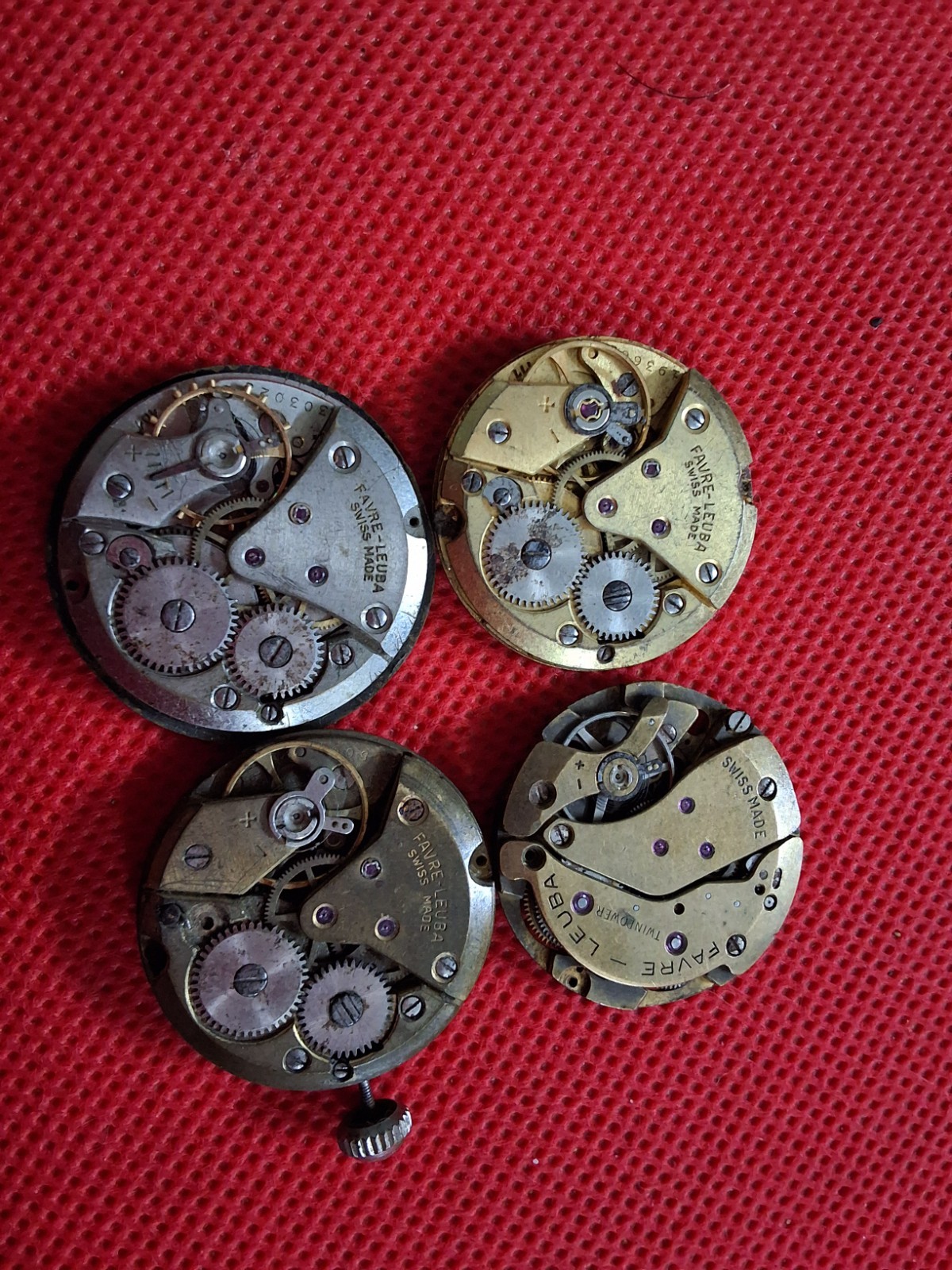 Four Vintage Faver Leuba Manual Wind Movements Not Working for parts & Repair.