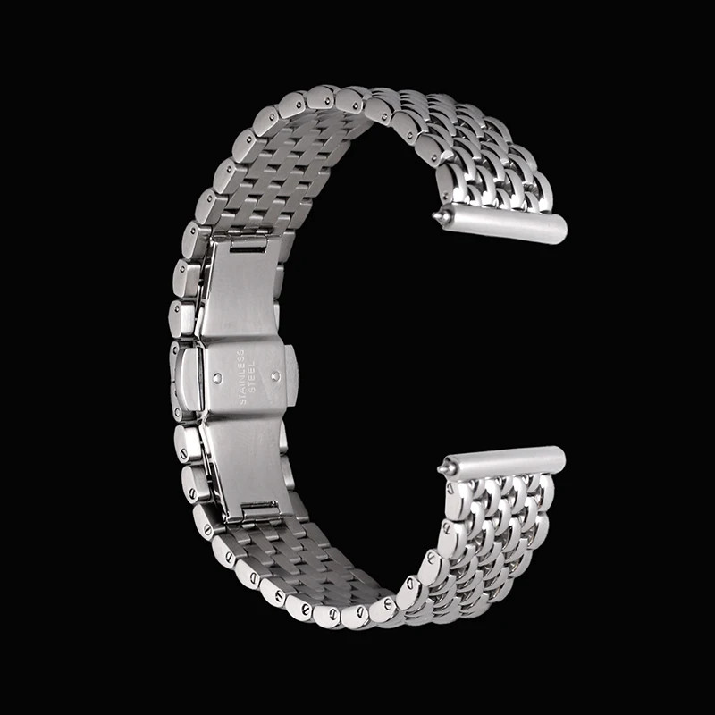 316L Stainless Steel Watch Band Beads of Rice Bracelet 18mm 19mm 20mm Silver