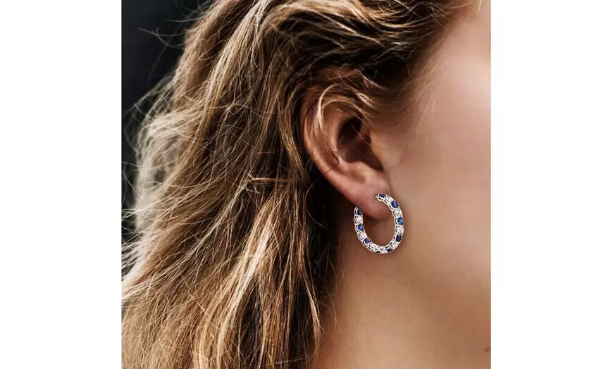 925 Sterling Silver White & Sapphire CZ Hoop Earrings Jewelry Gift For Women