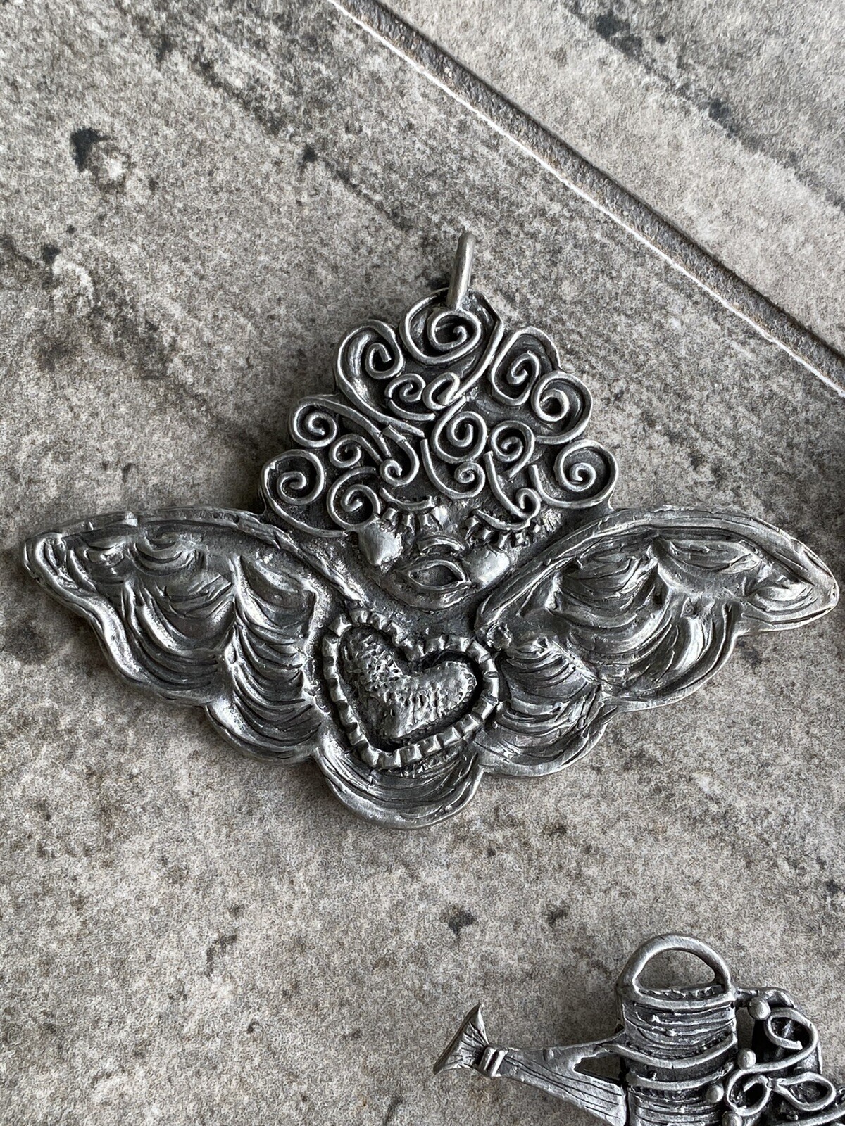 Marcie USA Handcrafted Pewter Angel Heart Pendant Lot of 4