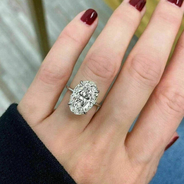 5ct Oval Cut Lab-Created Diamond Solitaire Wedding Ring 14K White Gold Plated