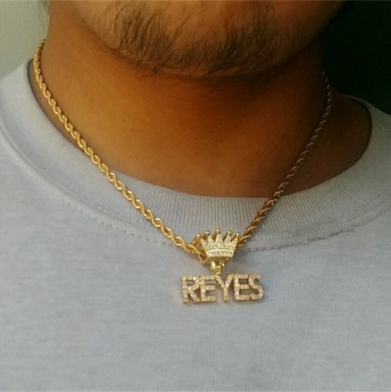 14K Yellow Gold Plated Personalized Letter King Pendant 3 Ct Simulated Diamond