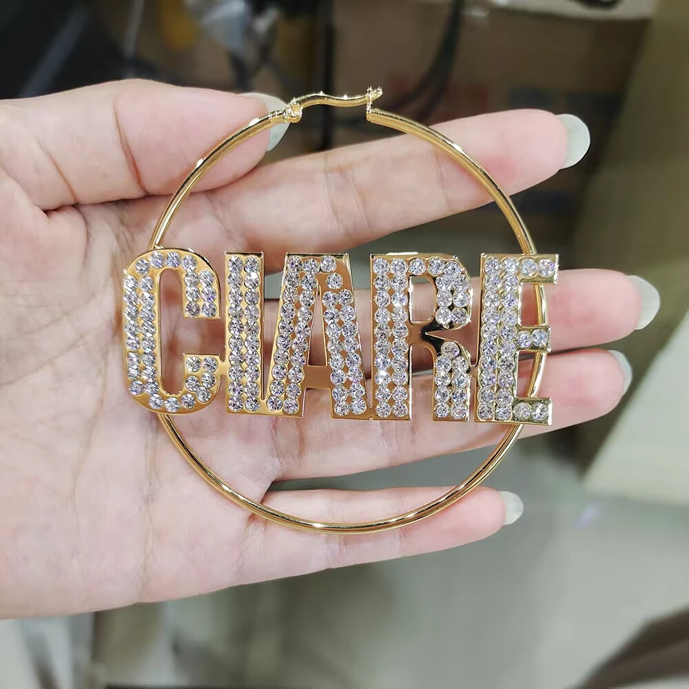 Customized Name Hoop Earrings Zirconia Diamond Jewelry Stainless Steel Handmade