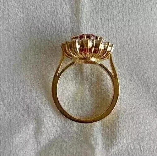 2.50Ct Oval Cut Lab Created Red Ruby Halo Engagement Ring 14K Yellow Gold Plated
