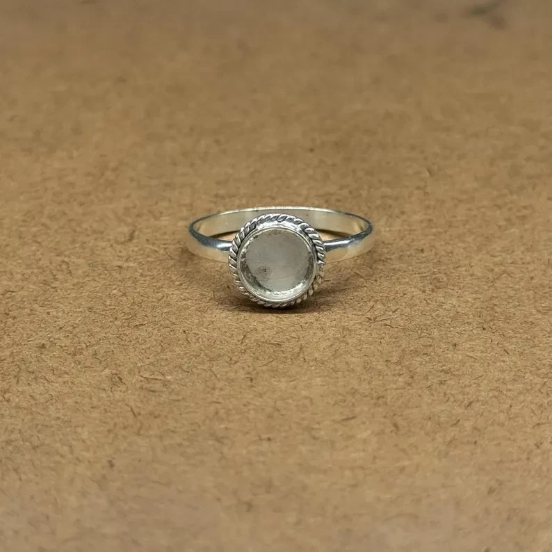 925 Sterling Silver 12mm Round Bezel Cup Ring Blank DIY Jewelry Setting Handmade