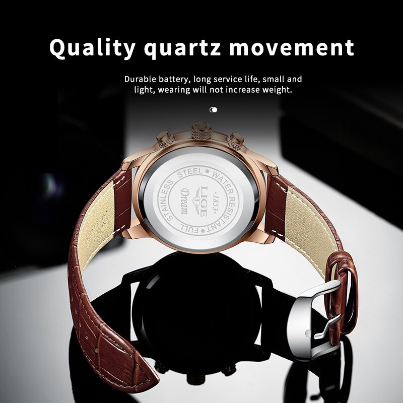 LIGE Men’s Watch Quartz Luminous Calendar 3ATM Waterproof Male Casual Wristwatch