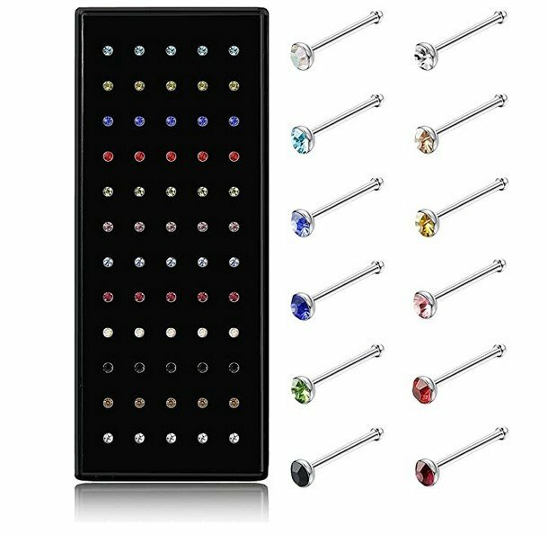22G 60Pcs Stainless Steel Nose Studs Rings Piercing Pin Body Jewelry 1.5mm 2mm
