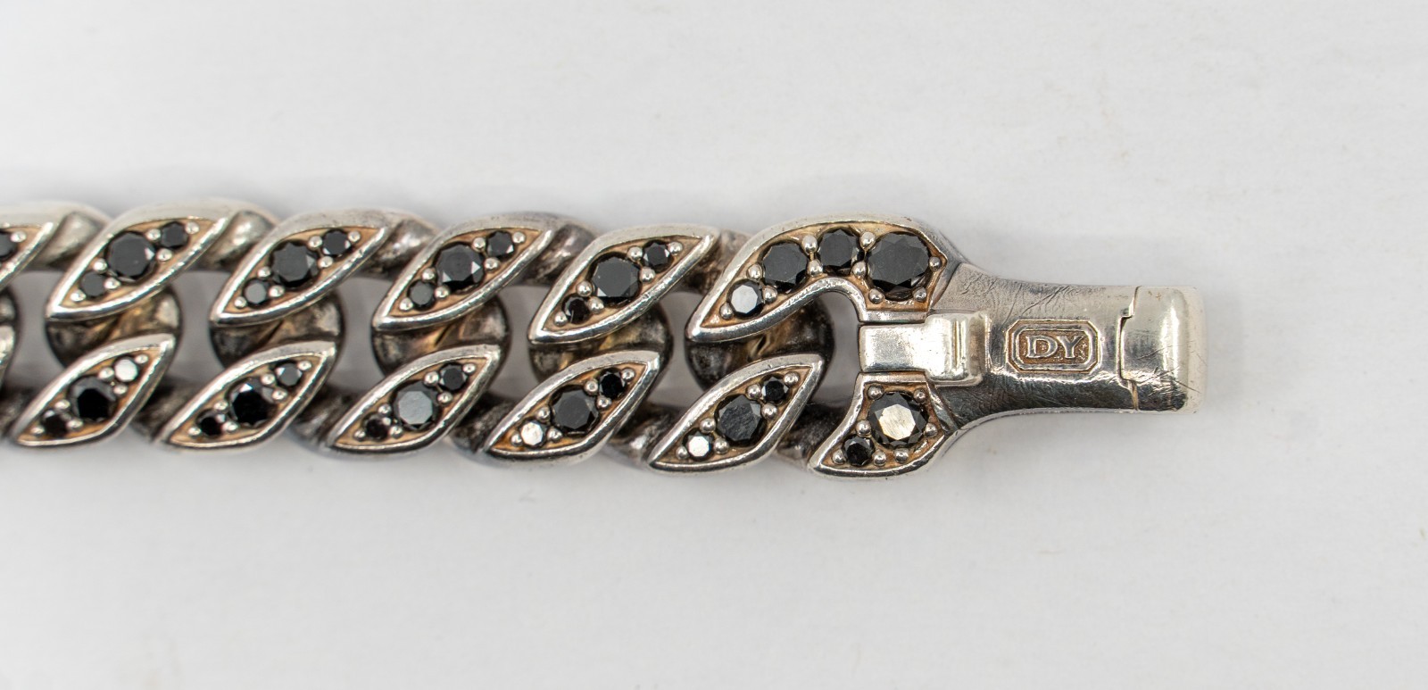 David Yurman Curb Chain Necklace Sterling Silver with Black Diamonds 11.5mm
