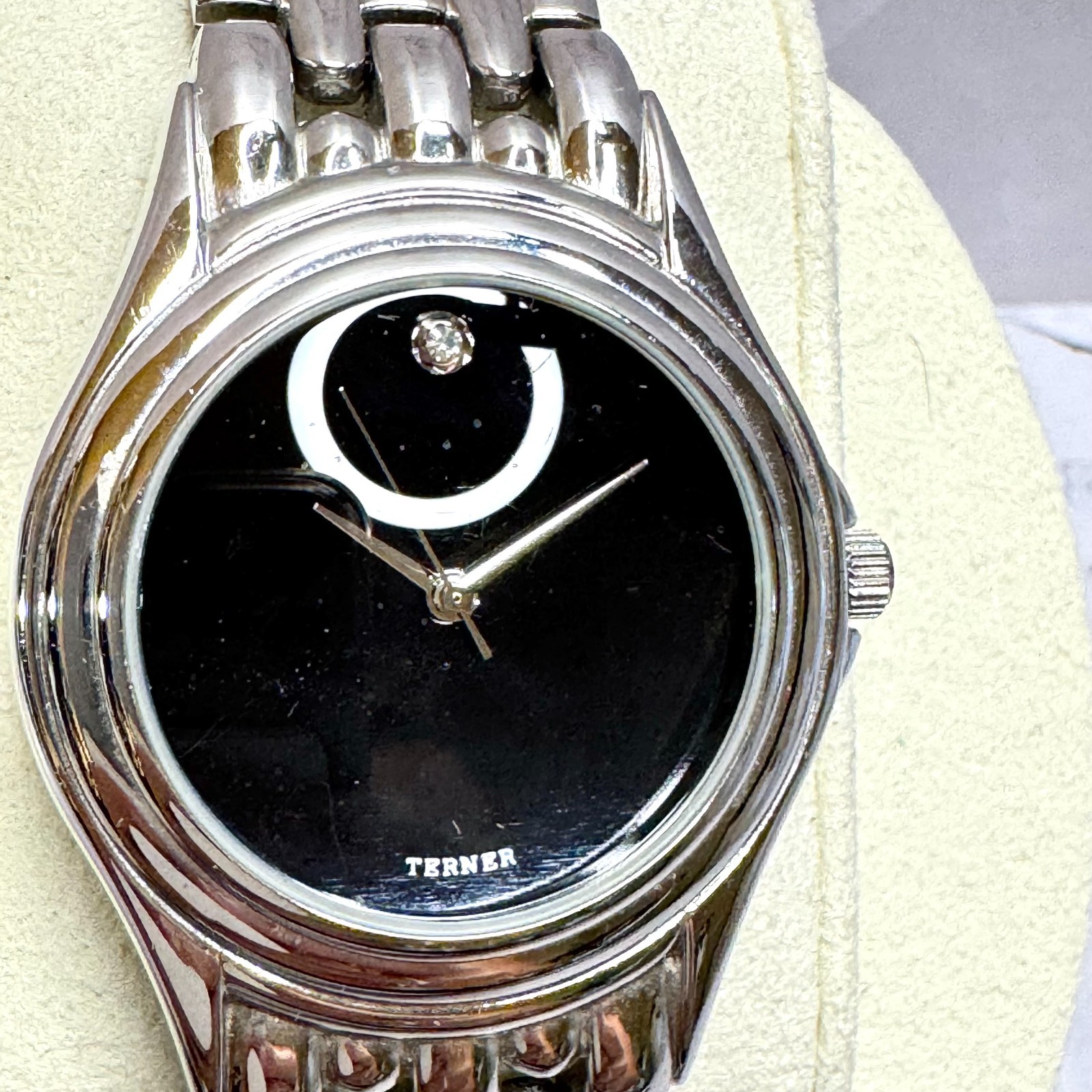 Bijoux Terner Mens Watch Silver Tone Dress Formal Black Face K-3516G NEW