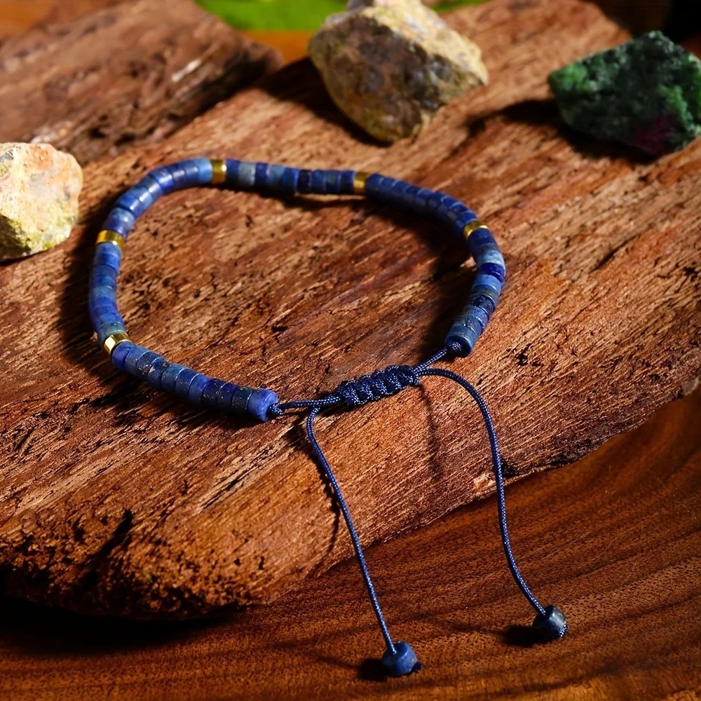 Natural Lapis Lazuli Jasper Stone 2x4mm Dainty Blue Gemstone Bracelet Gift