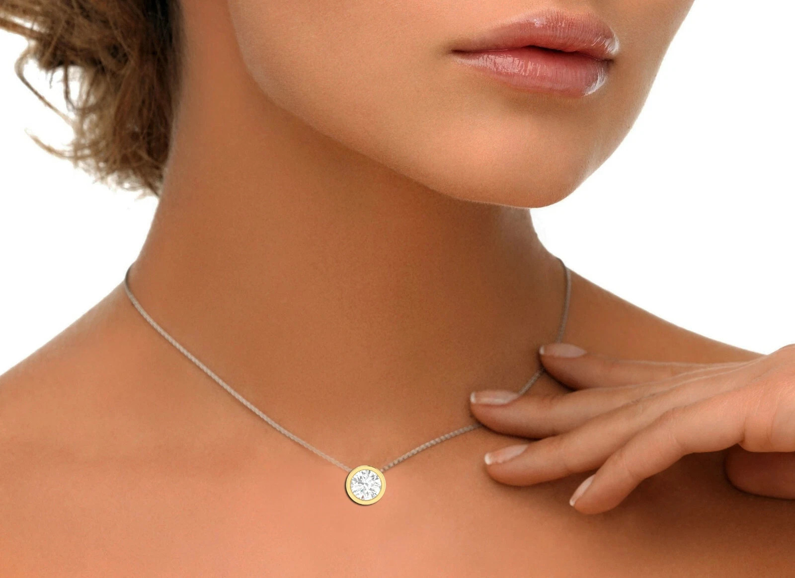6.5mm Bezel Set Round Real Moissanite Solitaire Necklace 14K Yellow Gold Plated