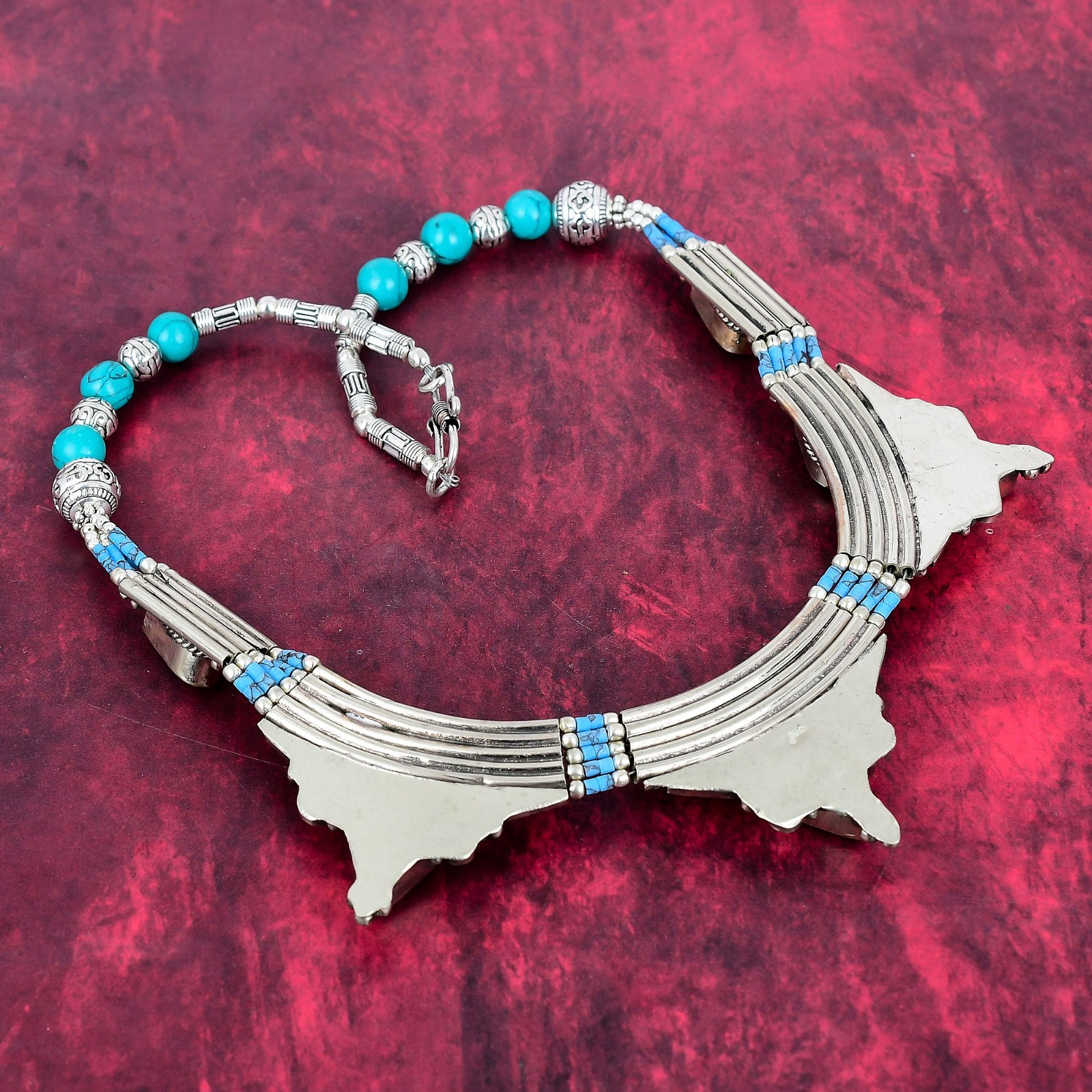 Tibetan Turquoise Gemstone Handmade 925 Sterling Silver Nepali Jewelry Necklace
