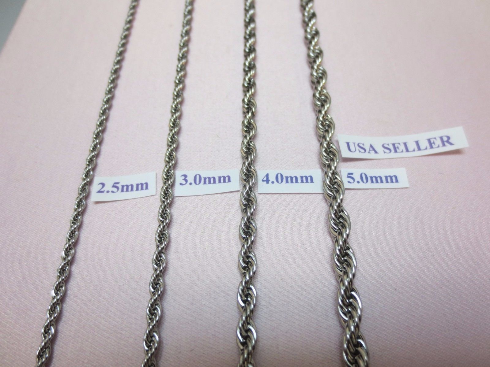 16″-30″ 2.5/3/4/5mm STAINLESS STEEL SILVER/ GOLD ROPE CHAIN NECKLACE USA SELLER