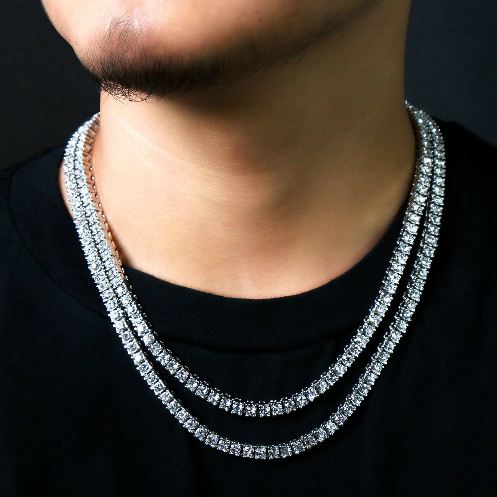 14k White Gold Plated Ice Cubic Zirconia 1 Row SILVER Chain Tennis Necklace