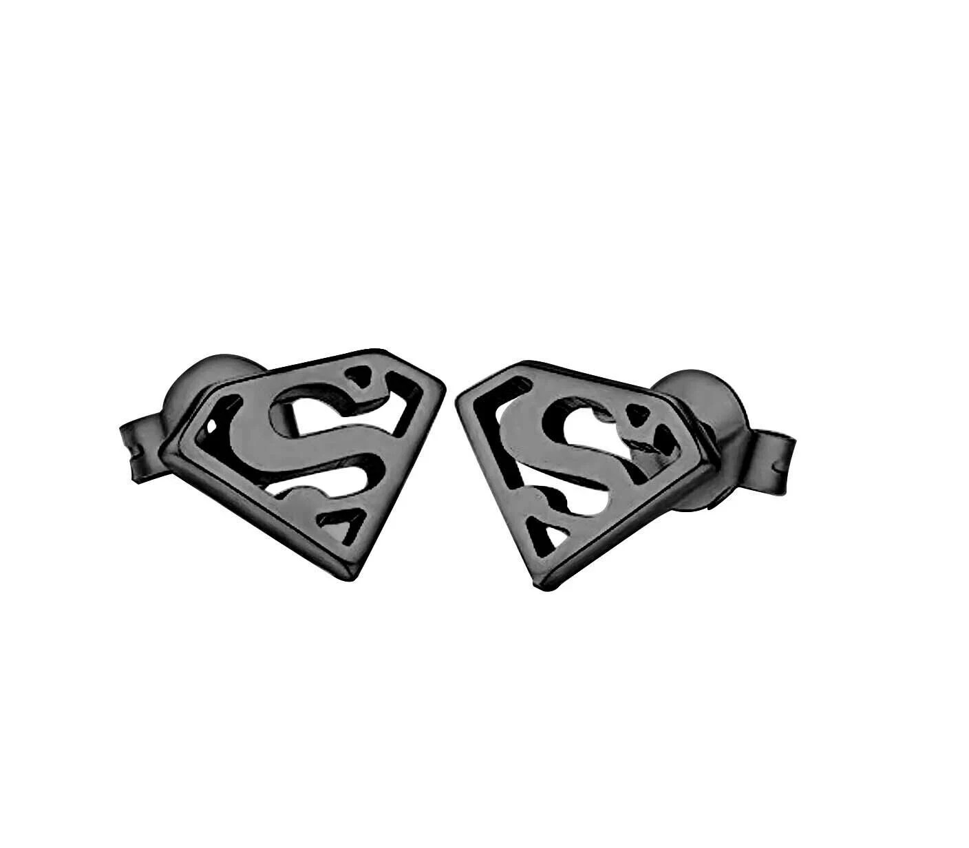 14K Black Gold Plated 925 Silver Superman Logo Push Back Stud Earrings Men Women