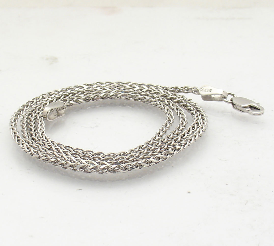 1.5mm Solid Round Spiga Wheat Chain Necklace Real 14K White Gold ALL SIZES