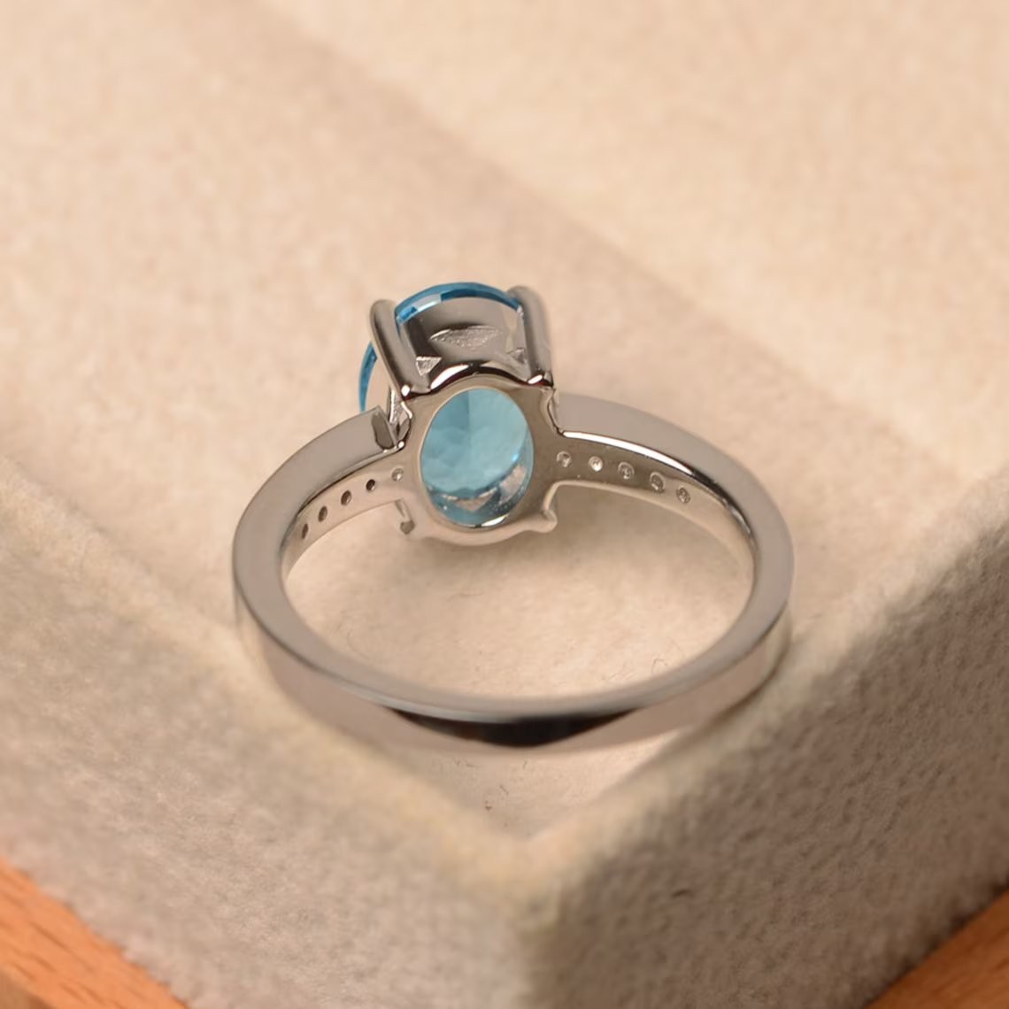 2CT Blue Topaz Oval Gemstone 925 Silver Plated Dainty Pave Ring Duty Free
