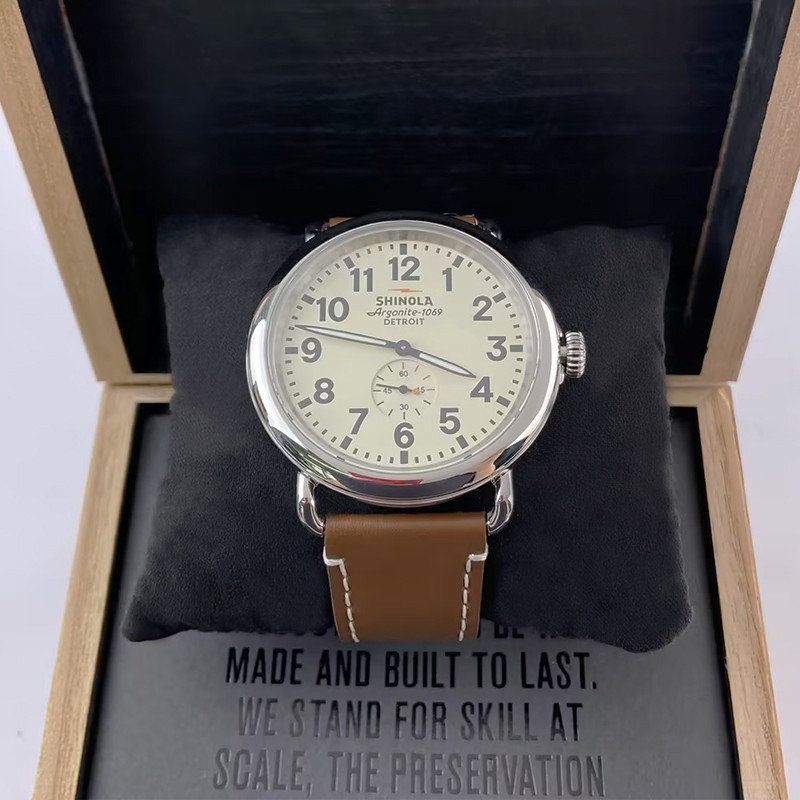 Men Shinola Runwell Argonite 1069 Cream Dial Quartz New Watch 41mm Leather Strap