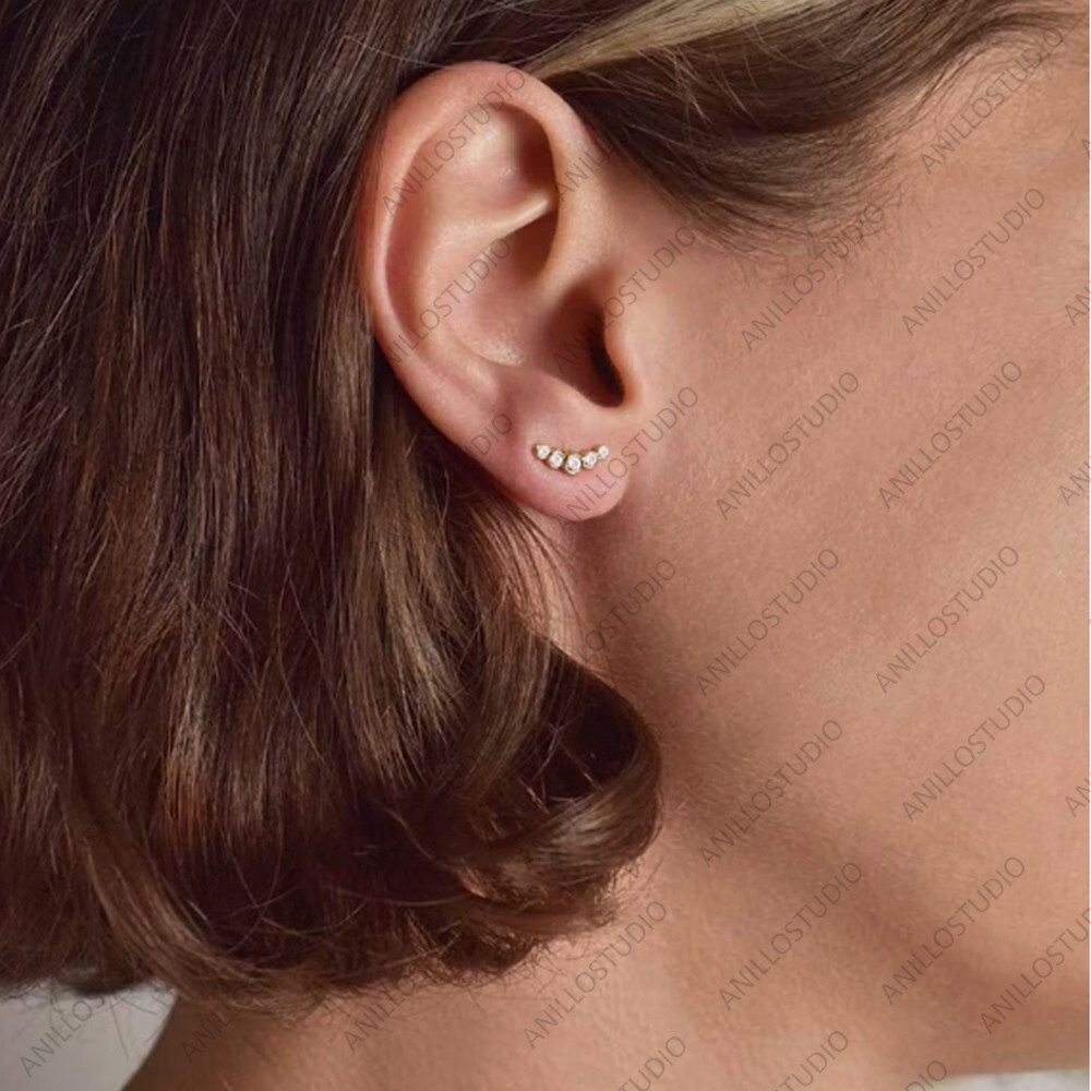 Natural Diamond Cartilage Tiny Earring Helix, Conch, Earlobe Piercing 14k Gold