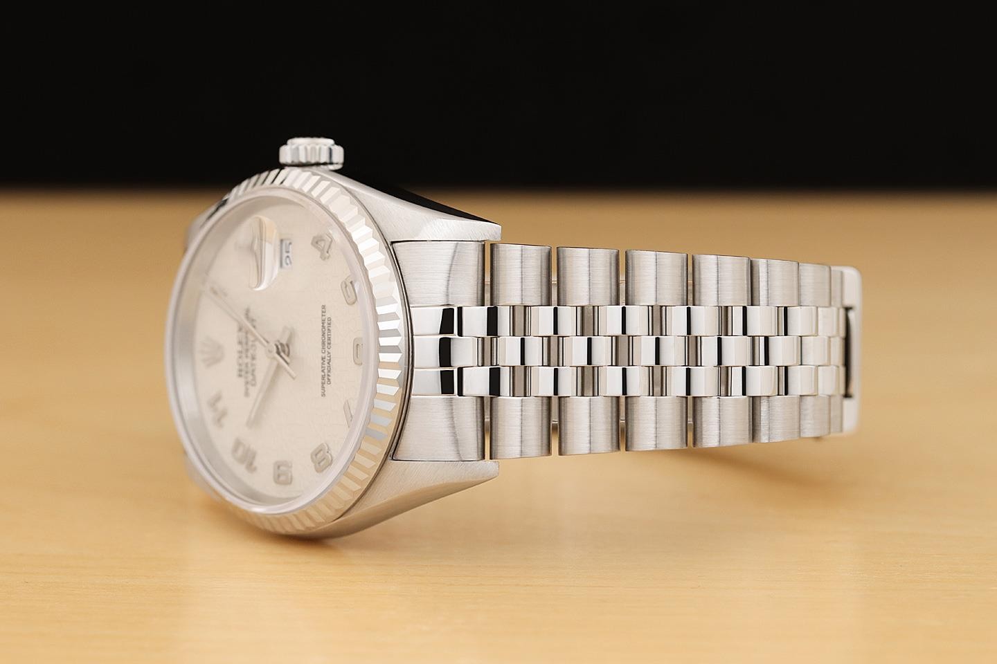 ROLEX DATEJUST 16234 CREAM ARABIC COMPUTER DIAL 18K GOLD STEEL NO HOLES WATCH