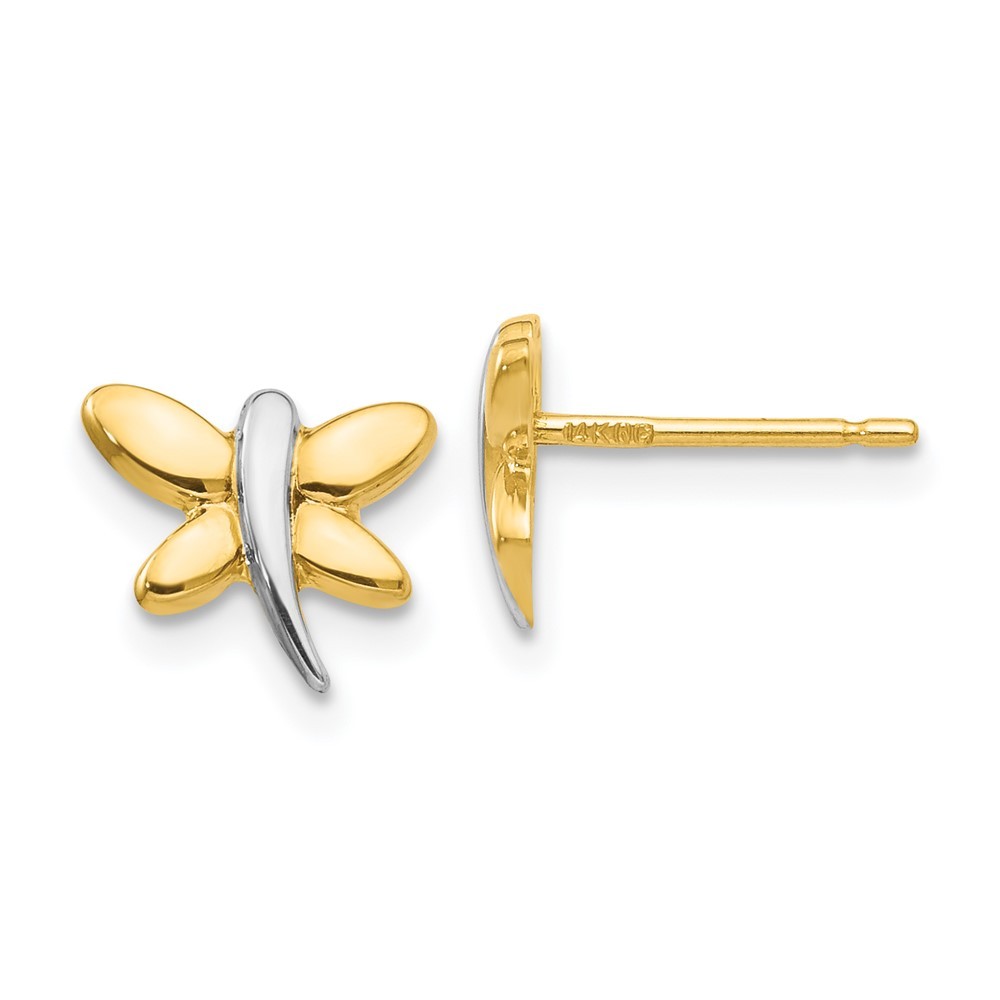 14k Yellow Gold with Rhodium Polished Dragonfly Earrings 0.55 g