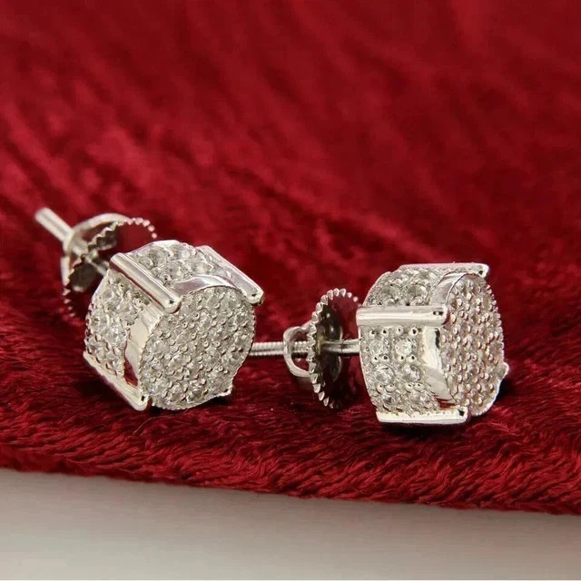 2Ct Round Cut Men’s Lab Created Diamond Stud Earrings 14k White Gold Plated