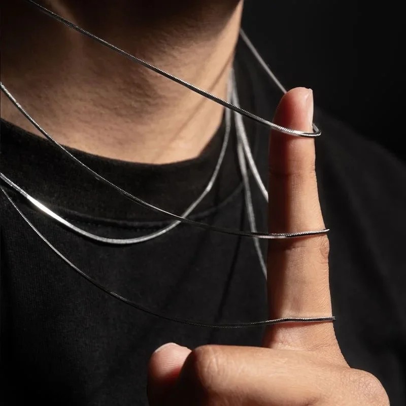 925 Sterling Silver Snake Link Chain Necklace Punk Hip Hop Men Women Jewelry