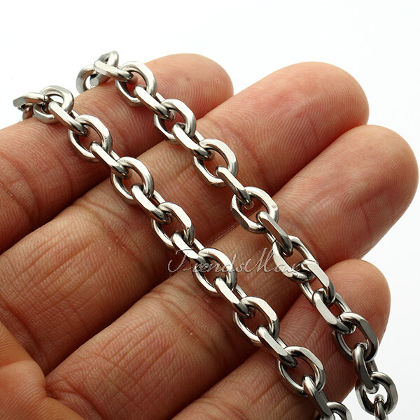 6mm Mens Chain Silver Tone Stainless Steel Necklace Cable Link Jewelry 18″-26″