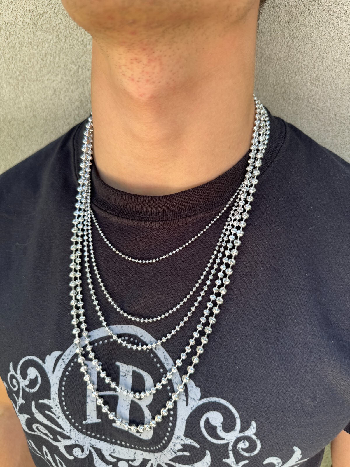 Ball Moon Chain Necklace SOLID 925 Silver Rhodium Finish Hip Hop Diamond Cut
