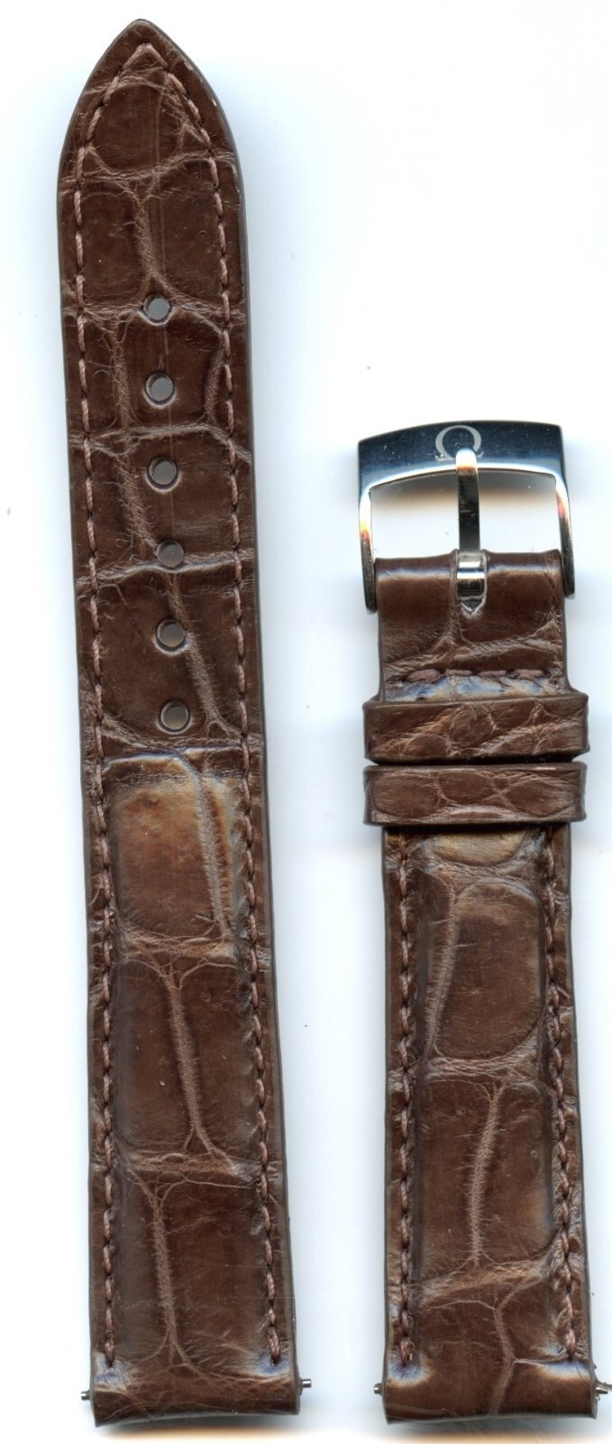 Brown Genuine Alligator Watch Strap 16mm, 17mm, 18mm, 19mm & Steel Omega Buckle