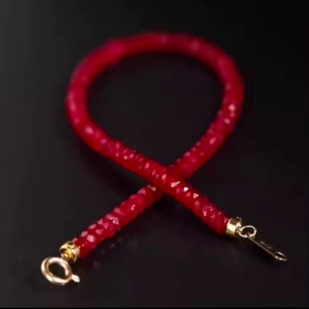 Natural Red Ruby 2x4mm Faceted Beaded Necklace Gold Clasp Gemstone Choker