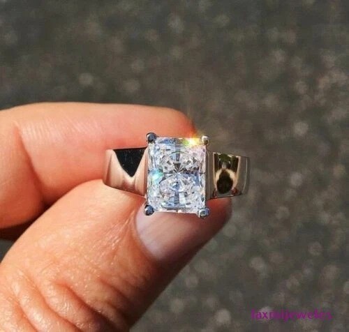 925 Sterling Silver 3CT Radiant Cut Lab Created Diamond Ring Wedding Solitaire