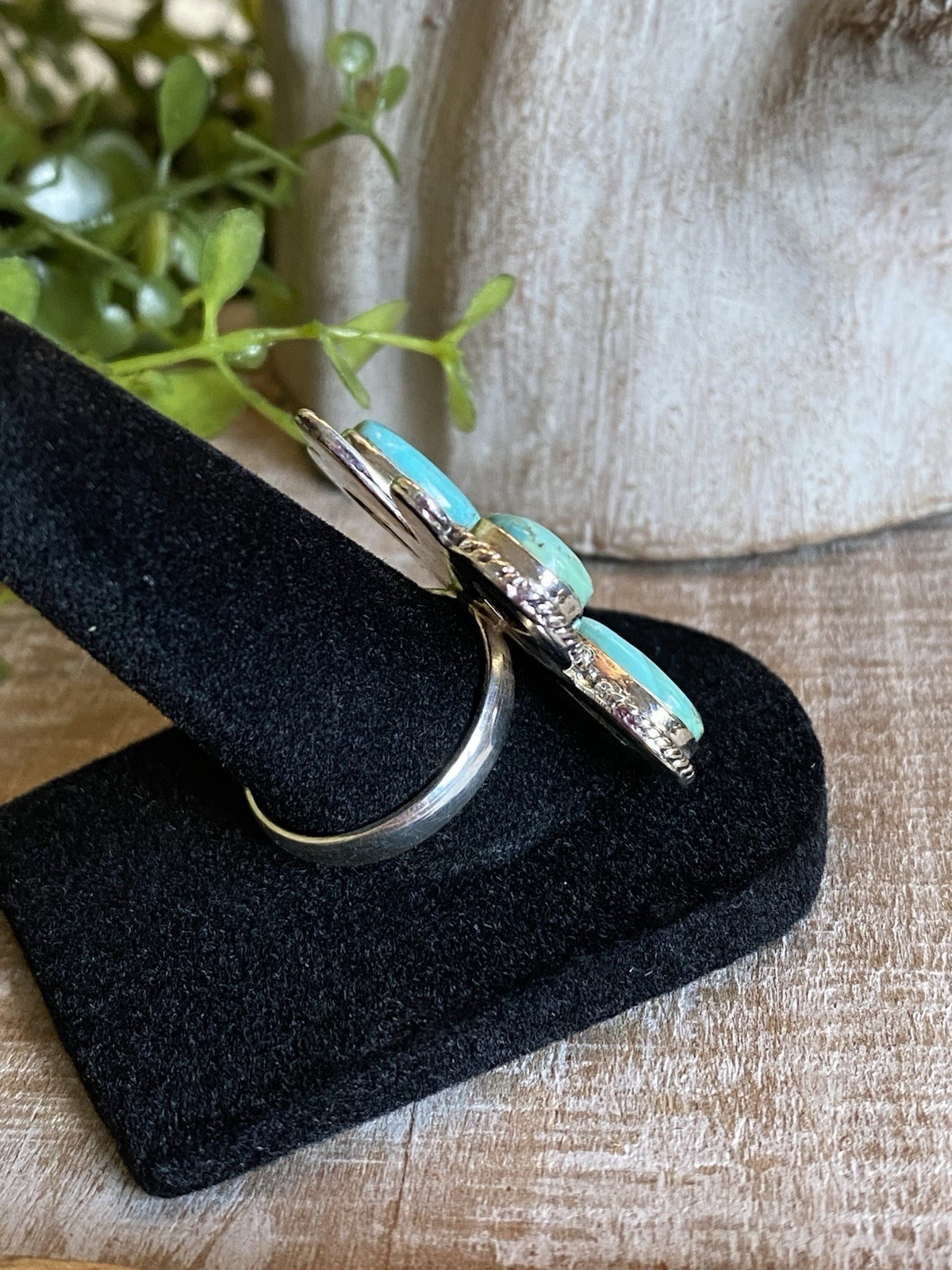 Kingman Turquoise Butterfly Statement Ring Sterling Southwestern Boho 8.25