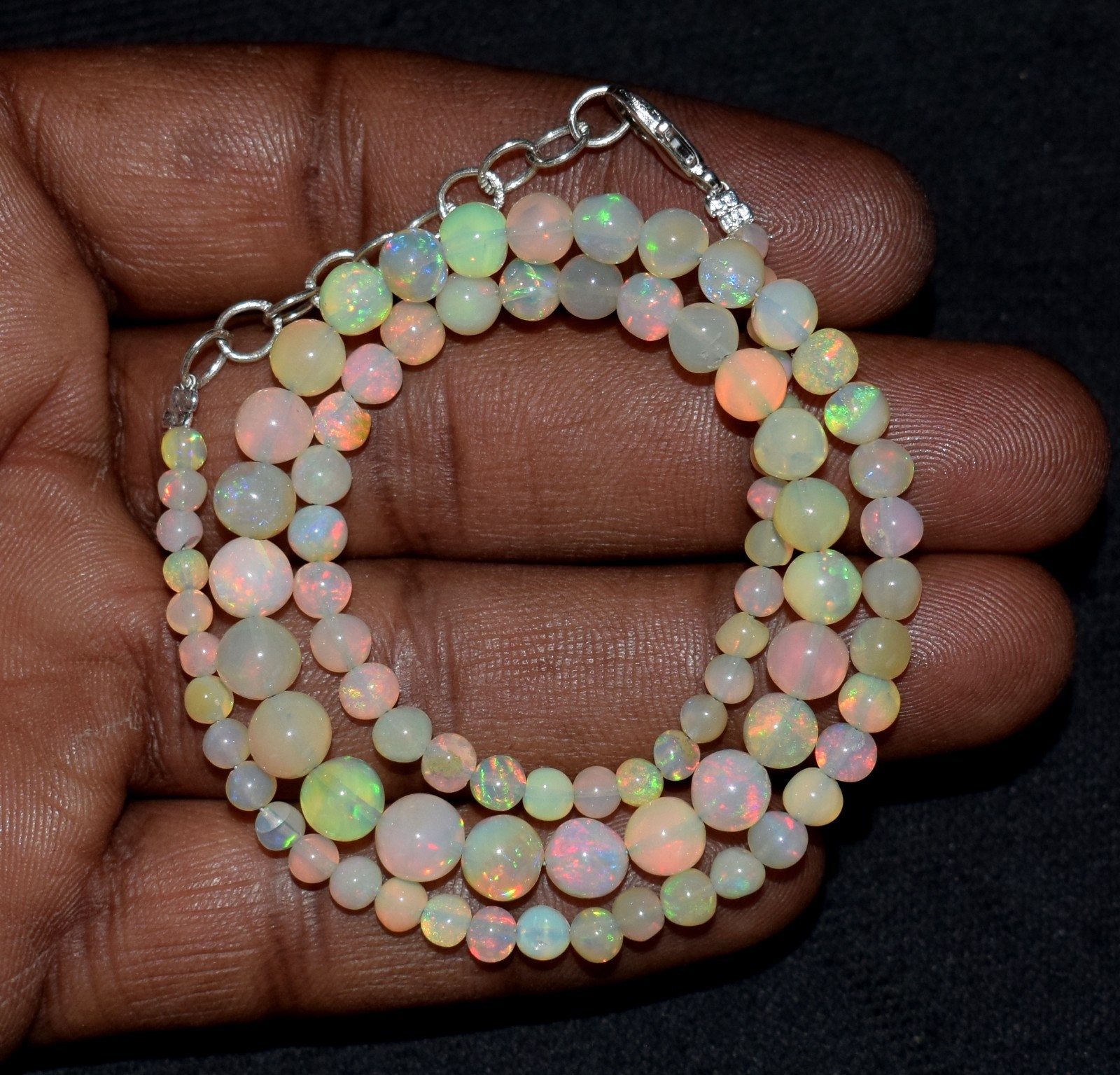 16″Natural Ethiopian Opal Wello Fire Opal Gemstone Beads Necklace Jewelry