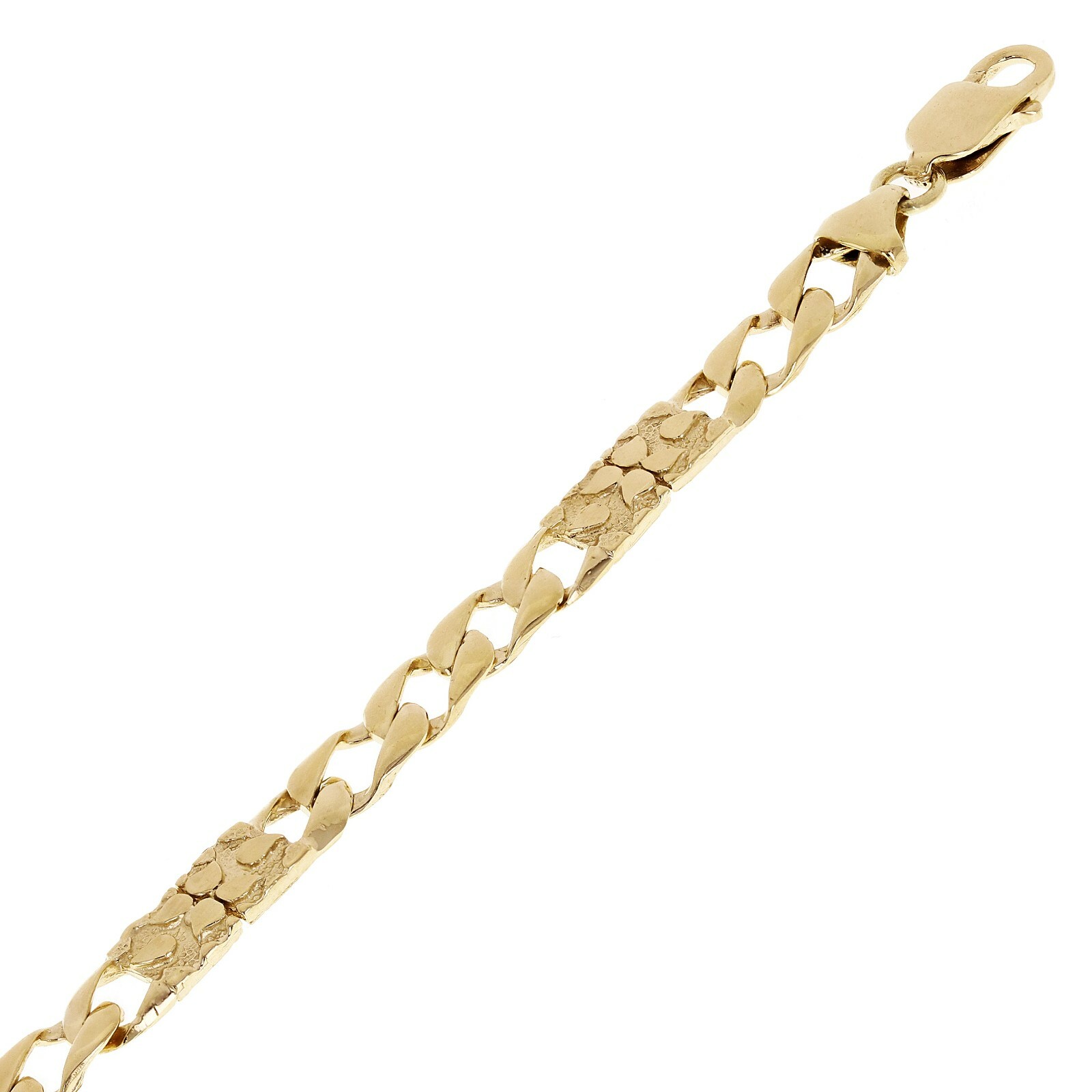 10k Yellow Gold Solid Cuban & Nugget Link Chain Bracelet 7.5″ 6.5mm 10.5 grams