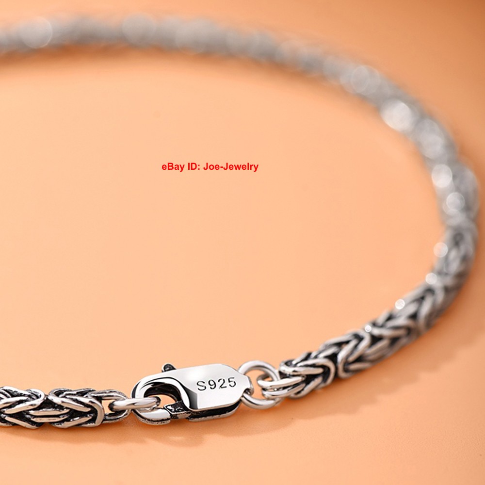 Pure 925 Sterling Silver Bracelet 2.5mm Byzantine Link Chain Bracelet 6.7-8.3″L