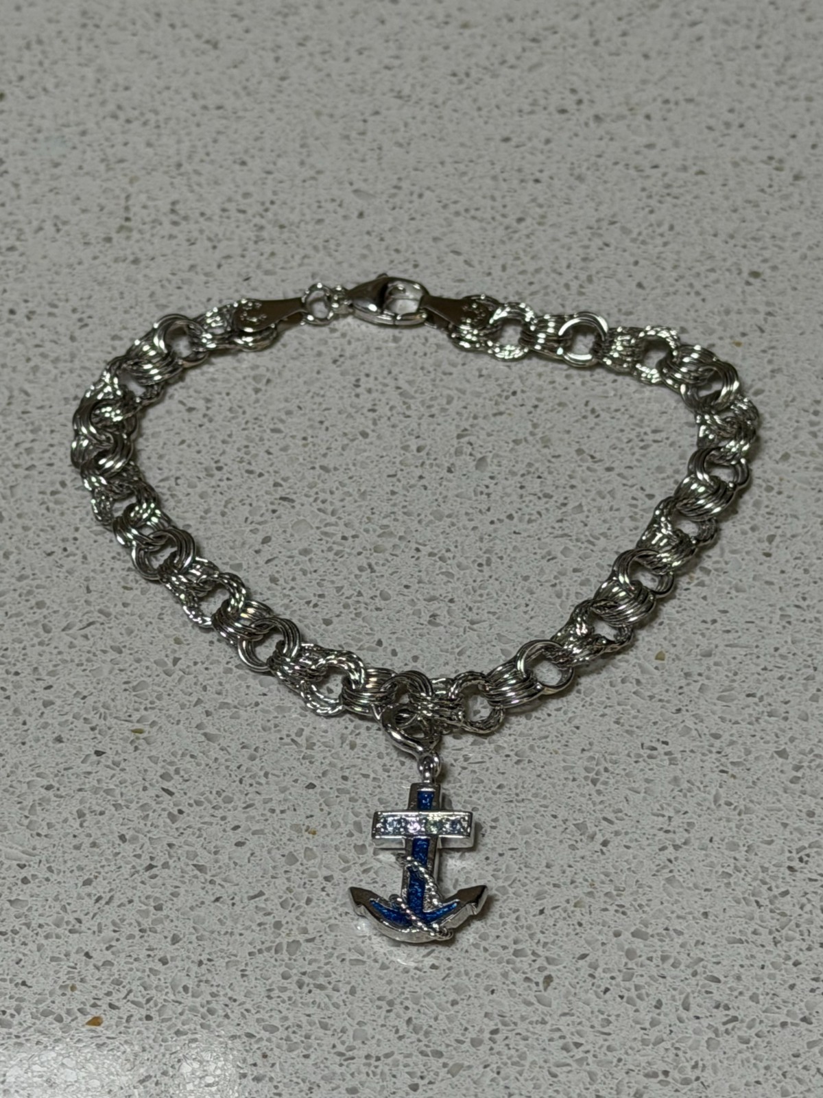 925 Silver Bracelet With Silver And Blue Anchor Pendant