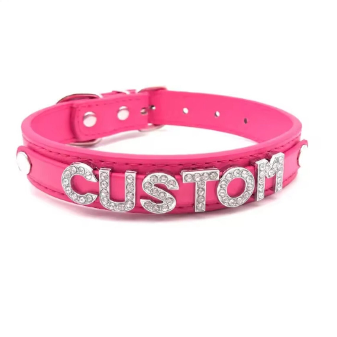 Custom Rhinestone Letter Collar You Choose Color and Words Faux Leather BDSM