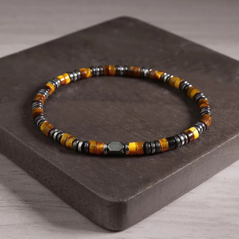 Genuine Tiger Eye Hematite Protection Bracelet Healing Energy Balance Wealth