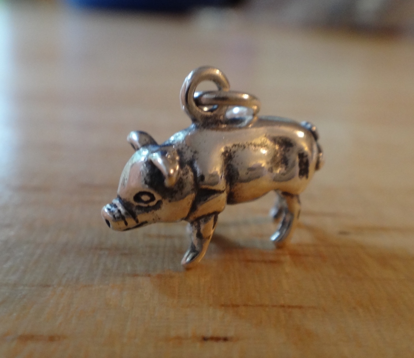 Sterling Silver 3D 12x15mm Solid Pig Farm Animal Charm